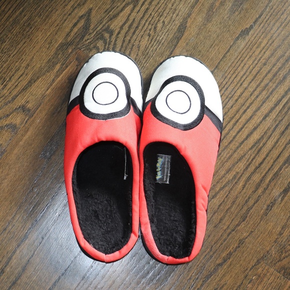 Pokemon Other - Pokemon Poke Ball Scuff Hard Bottom Adult Unisex Slipper Size XL Red Black White